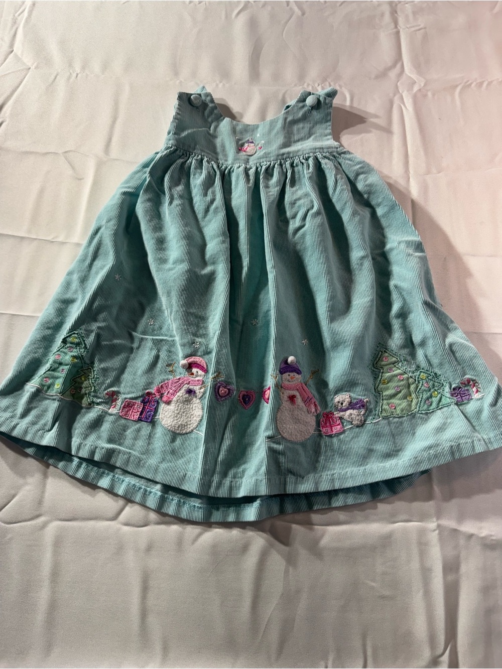 5 for $12 Girls' 4t Aqua Winter Snowman Appliqué Dress